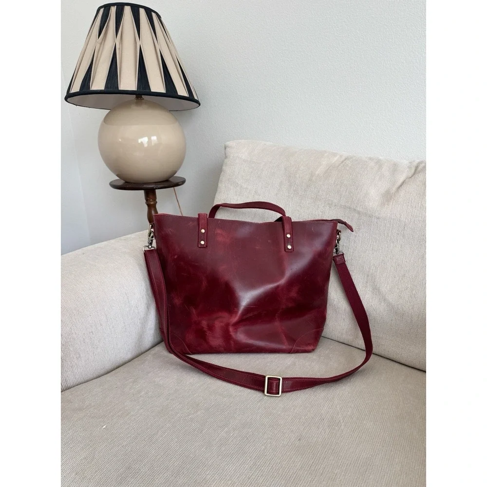 Leather Tote Shoulder Bag Red Laptop Szone Minimal Chic Large Travel Work